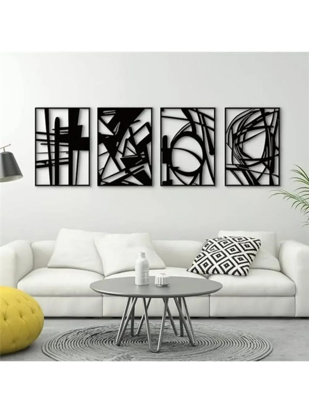 Glamativity Metal Wall Art Set Black Abstract 3D Line Decor for Home Room